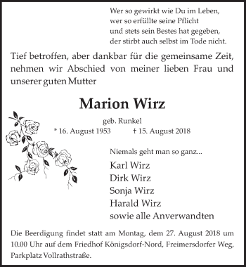 Anzeige von Marion Wirz von  Wochenende 