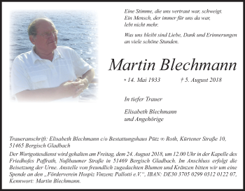 Anzeige von Martin Blechmann von Kölner Stadt-Anzeiger / Kölnische Rundschau / Express