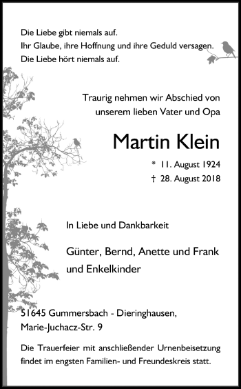 Anzeige von Martin Klein von Kölner Stadt-Anzeiger / Kölnische Rundschau / Express