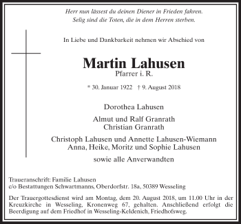 Anzeige von Martin Lahusen von  Schlossbote/Werbekurier 