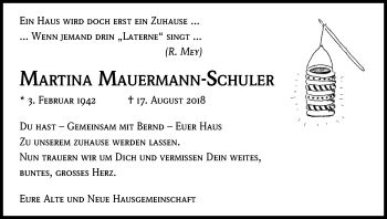 Anzeige von Martina Mauermann-Schuler von Kölner Stadt-Anzeiger / Kölnische Rundschau / Express