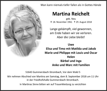 Anzeige von Martina Reichelt von Kölner Stadt-Anzeiger / Kölnische Rundschau / Express