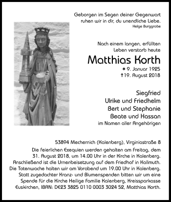 Anzeige von Matthias Korth von Kölner Stadt-Anzeiger / Kölnische Rundschau / Express