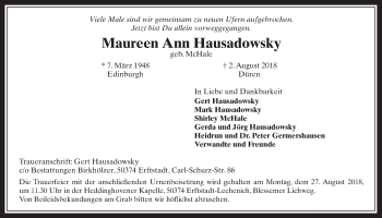 Anzeige von Maureen Ann Hausadowsky von  Werbepost 