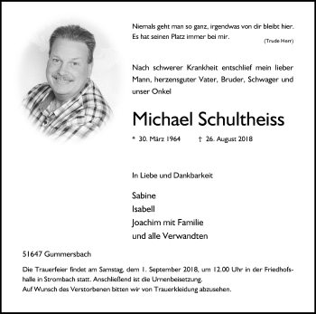 Anzeige von Michael Schultheiss von Kölner Stadt-Anzeiger / Kölnische Rundschau / Express