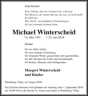 Anzeige von Michael Winterscheid von  Schaufenster/Blickpunkt am Wochenende 