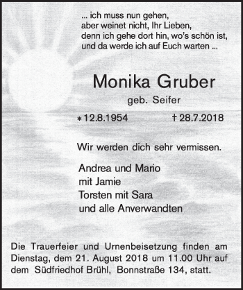 Anzeige von Monika Gruber von  Schlossbote/Werbekurier 
