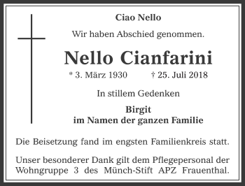 Anzeige von Nello Cianfarini von  Werbepost 