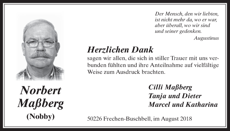  Traueranzeige für Norbert Maßberg vom 29.08.2018 aus  Wochenende 