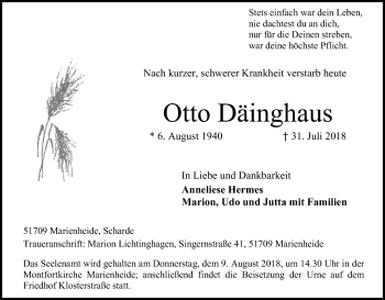 Anzeige von Otto Däinghaus von Kölner Stadt-Anzeiger / Kölnische Rundschau / Express