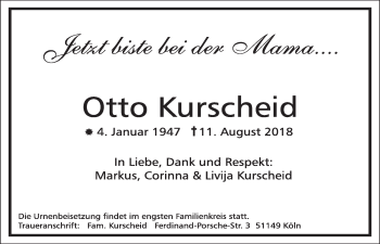 Anzeige von Otto Kurscheid von  Kölner Wochenspiegel 