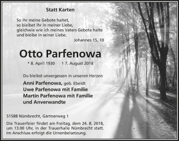 Anzeige von Otto Parfenowa von  Lokalanzeiger 