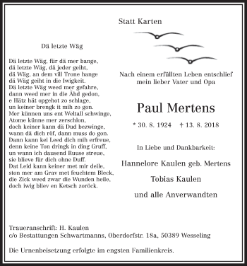 Anzeige von Paul Mertens von  Werbepost 