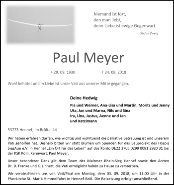 Anzeige von Paul Meyer von Kölner Stadt-Anzeiger / Kölnische Rundschau / Express