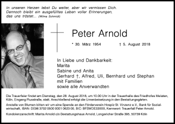 Anzeige von Peter Arnold von Kölner Stadt-Anzeiger / Kölnische Rundschau / Express