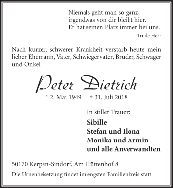 Anzeige von Peter Dietrich von  Sonntags-Post 