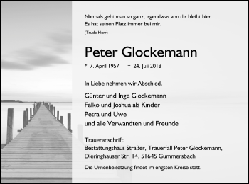 Anzeige von Peter Glockemann von Kölner Stadt-Anzeiger / Kölnische Rundschau / Express