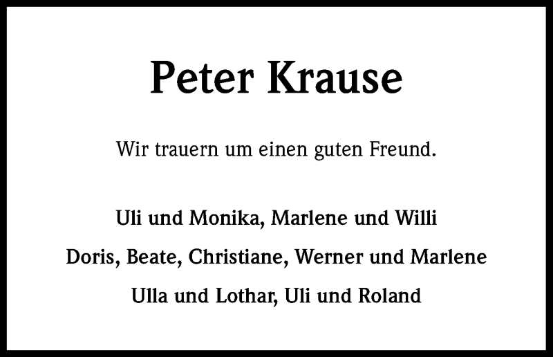  Traueranzeige für Peter Krause vom 01.09.2018 aus Kölner Stadt-Anzeiger / Kölnische Rundschau / Express