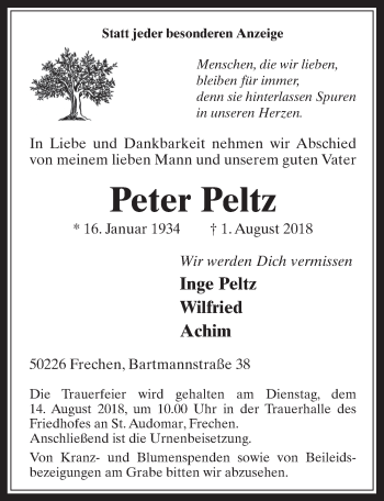 Anzeige von Peter Peltz von  Wochenende 