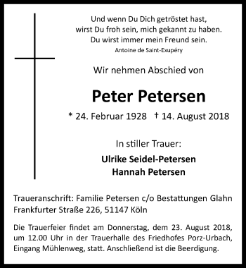 Anzeige von Peter Petersen von  Kölner Wochenspiegel 