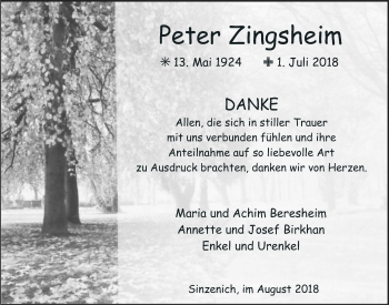 Anzeige von Peter Zingsheim von  Blickpunkt Euskirchen 