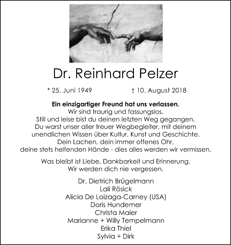  Traueranzeige für Reinhard Pelzer vom 18.08.2018 aus Kölner Stadt-Anzeiger / Kölnische Rundschau / Express