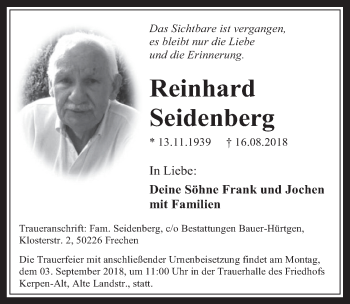 Anzeige von Reinhard Seidenberg von  Werbepost 