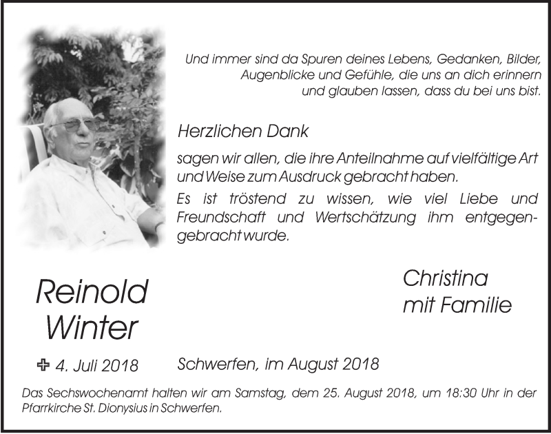  Traueranzeige für Reinold Winter vom 11.08.2018 aus  Blickpunkt Euskirchen 
