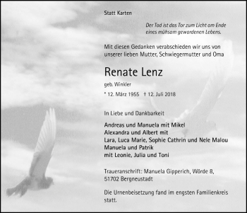Anzeige von Renate Lenz von  Anzeigen Echo 