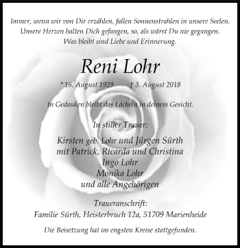 Anzeige von Reni Lohr von  Anzeigen Echo 