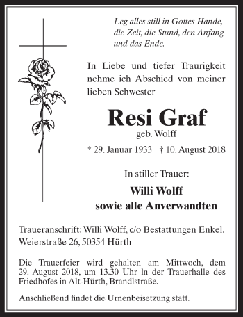 Anzeige von Resi Graf von  Wochenende 