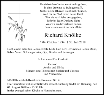 Anzeige von Richard Knölke von Kölner Stadt-Anzeiger / Kölnische Rundschau / Express