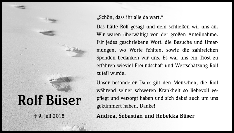  Traueranzeige für Rolf Büser vom 31.08.2018 aus Kölner Stadt-Anzeiger / Kölnische Rundschau / Express
