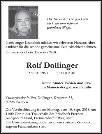 Anzeige von Rolf Dollinger von  Sonntags-Post 