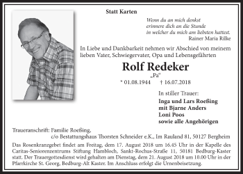 Anzeige von Rolf Redeker von  Werbepost 