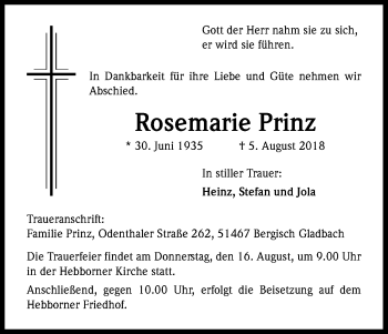 Anzeige von Rosemarie Prinz von Kölner Stadt-Anzeiger / Kölnische Rundschau / Express