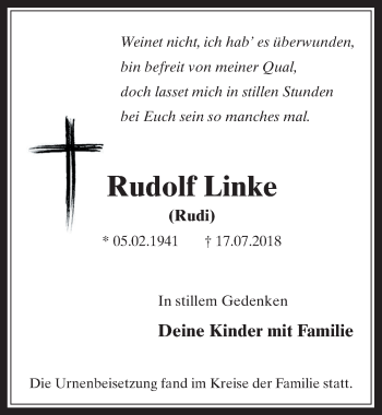 Anzeige von Rudolf Linke von  Werbepost 