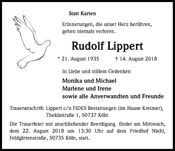 Anzeige von Rudolf Lippert von Kölner Stadt-Anzeiger / Kölnische Rundschau / Express