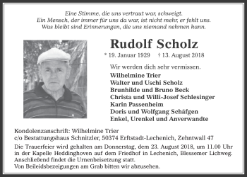 Anzeige von Rudolf Scholz von  Werbepost 