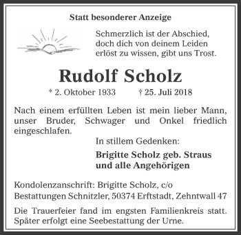 Anzeige von Rudolf Scholz von  Werbepost 