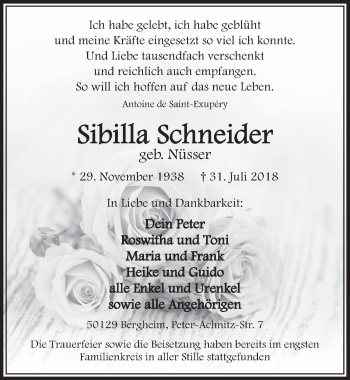 Anzeige von Sibilla Schneider von  Sonntags-Post 