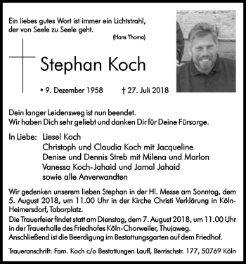 Anzeige von Stephan Koch von Kölner Stadt-Anzeiger / Kölnische Rundschau / Express