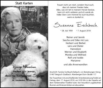 Anzeige von Susanne Eschbach von Kölner Stadt-Anzeiger / Kölnische Rundschau / Express