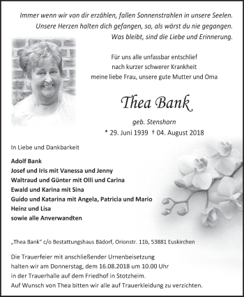 Anzeige von Thea Bank von  Blickpunkt Euskirchen 