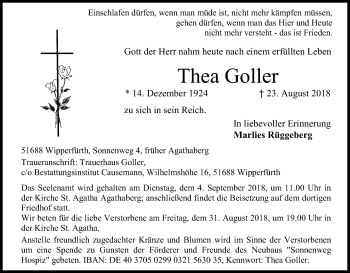 Anzeige von Thea Goller von Kölner Stadt-Anzeiger / Kölnische Rundschau / Express