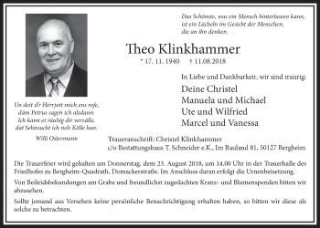 Anzeige von Theo Klinkhammer von  Sonntags-Post 