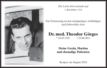 Anzeige von Theodor Görges von  Werbepost 