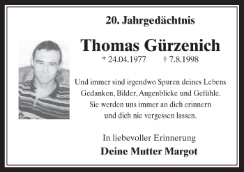Anzeige von Thomas Gürzenich von  Werbepost 