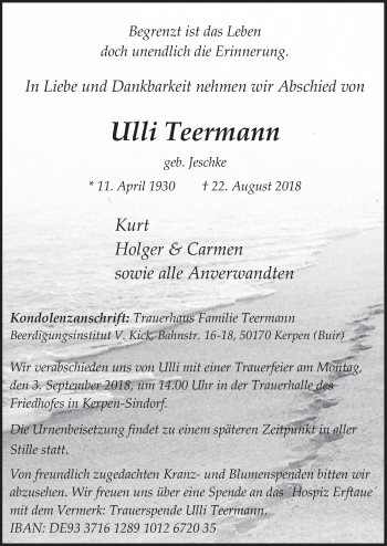 Anzeige von Ulli Teermann von  Werbepost 