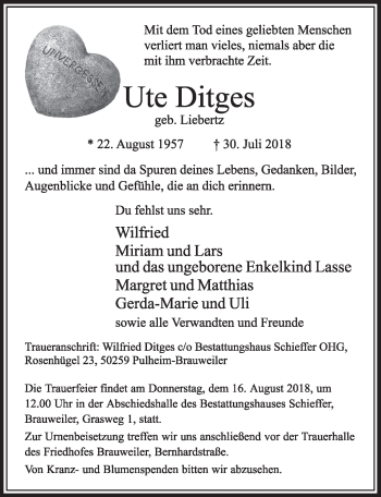 Anzeige von Ute Ditges von  Sonntags-Post 